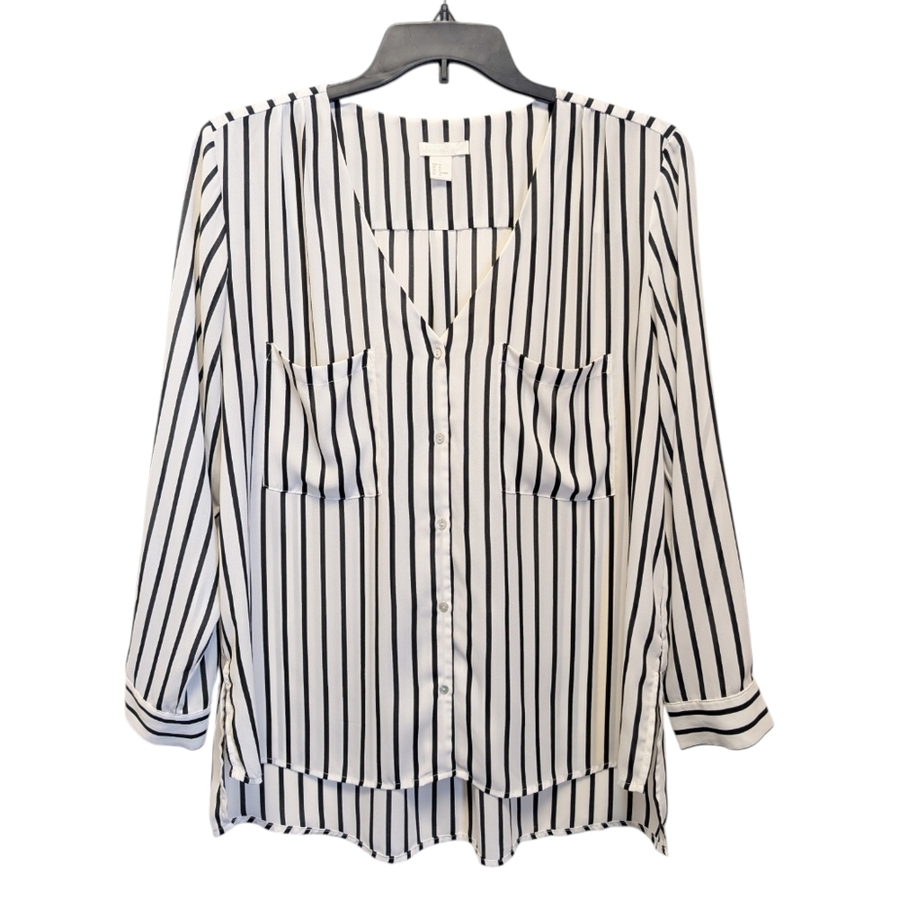 H&M Conscious Striped V-Neck Lightweight Blouse Top